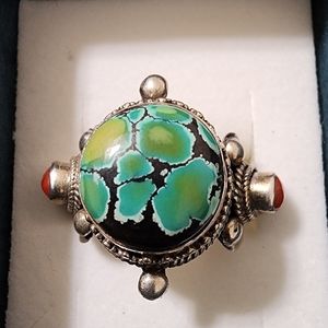 925 turquoise & coral ring